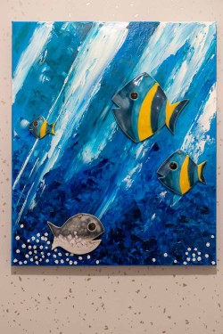 Peinture à l'huile - Poissons dans la mer des Caraïbes